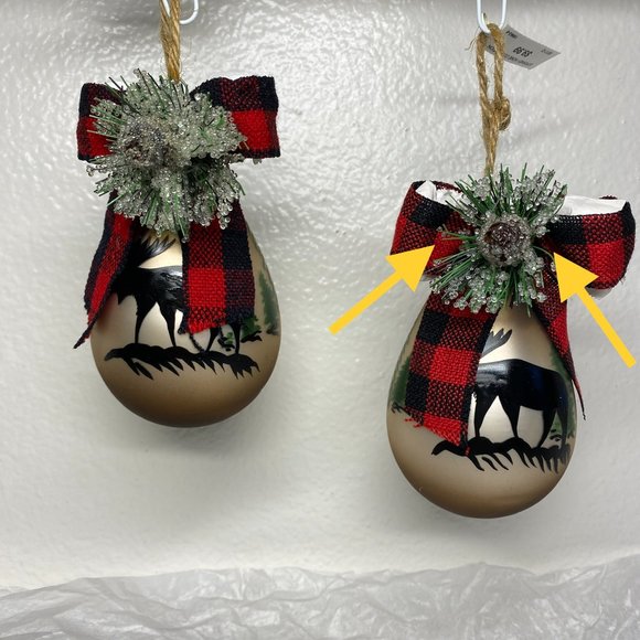 Brown Glass Teardrop Christmas Ornaments W Moose N Trees Design Set of 2 NWT - Picture 14 of 16